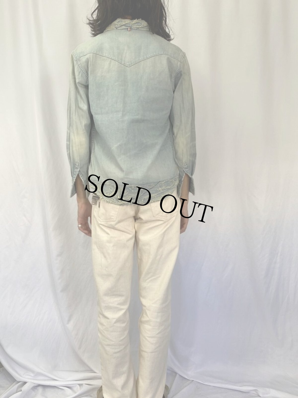 画像4: KAPITAL 襤褸加工 マチ付き デニムウエスタンシャツ M (4)