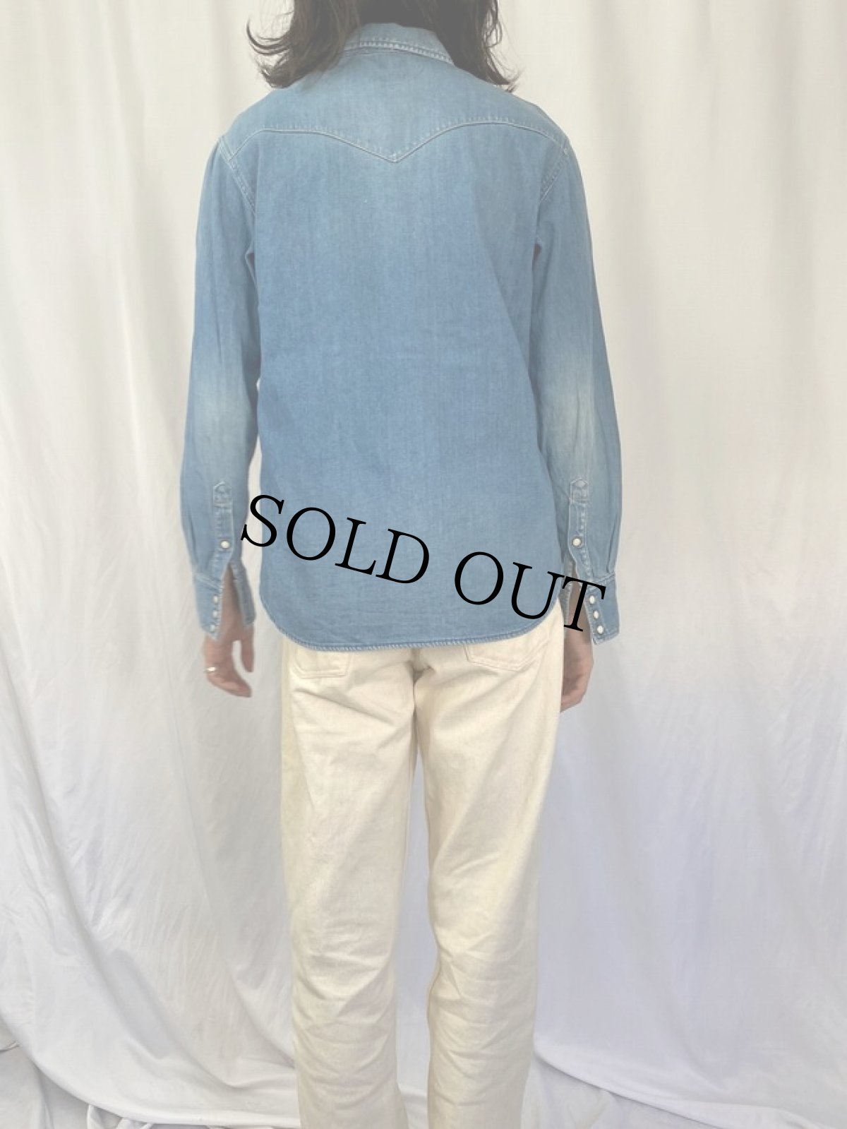 画像4: KAPITAL " FEATHER JEWEL" ビブフロント デニムウエスタンシャツ M (4)