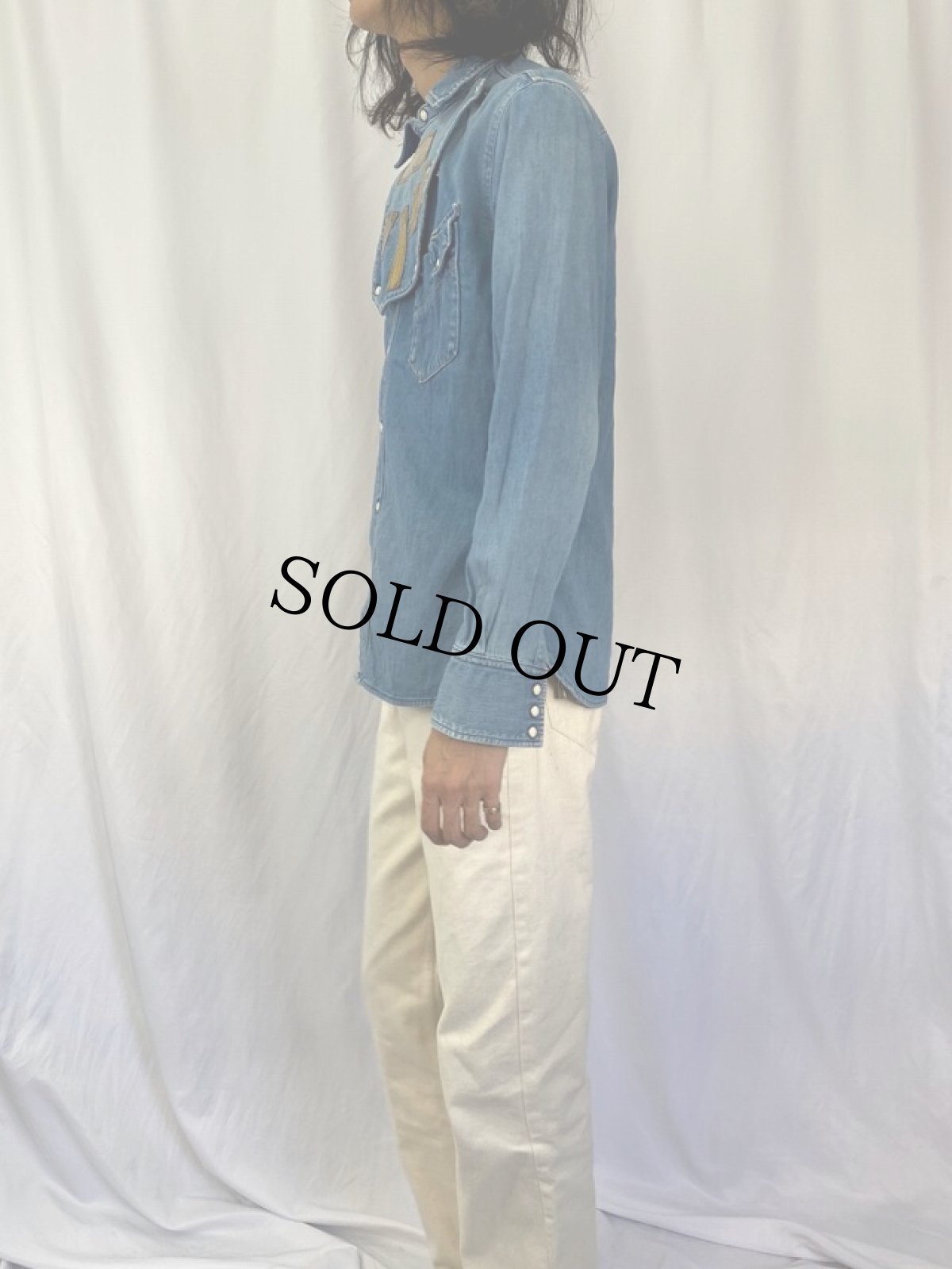 画像3: KAPITAL " FEATHER JEWEL" ビブフロント デニムウエスタンシャツ M (3)