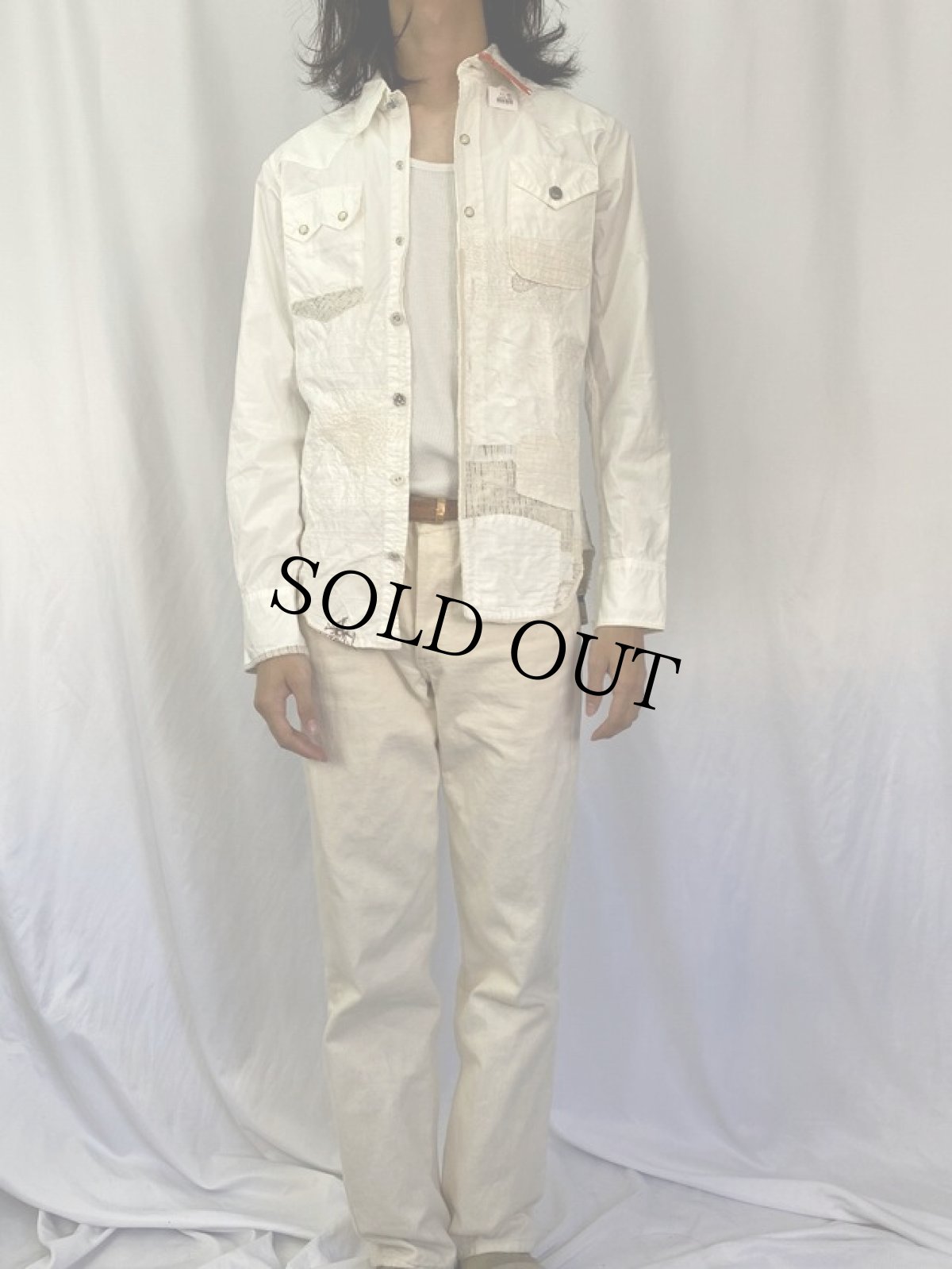 画像2: KAPITAL KOUNTRY 刺し子×パッチワーク コットンタイプライターウエスタンシャツ M (2)