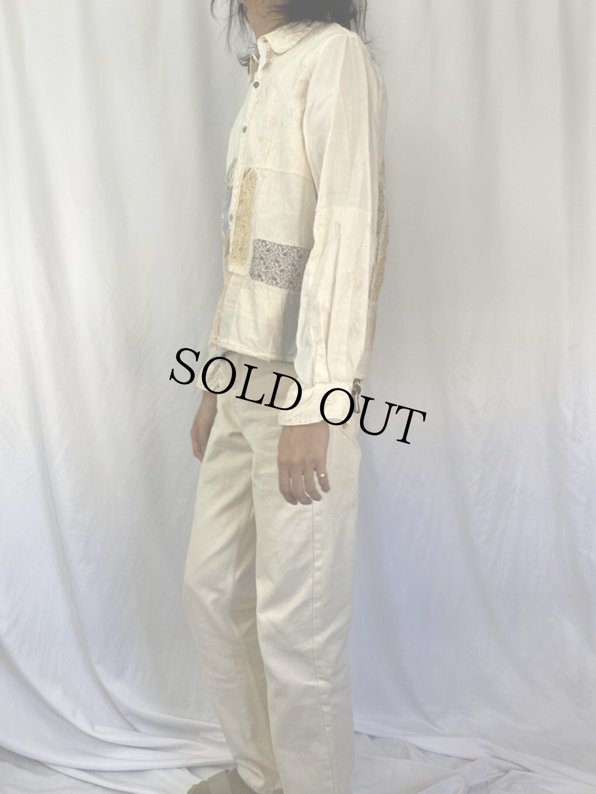 画像3: KAPITAL KOUNTRY 襤褸加工×パッチワーク リネンシャツ M (3)