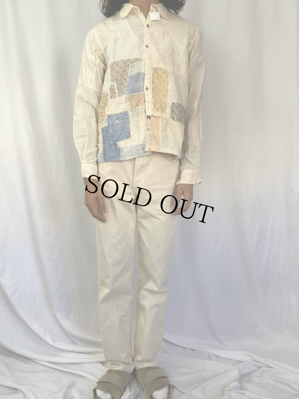 画像2: KAPITAL KOUNTRY 襤褸加工×パッチワーク リネンシャツ M (2)