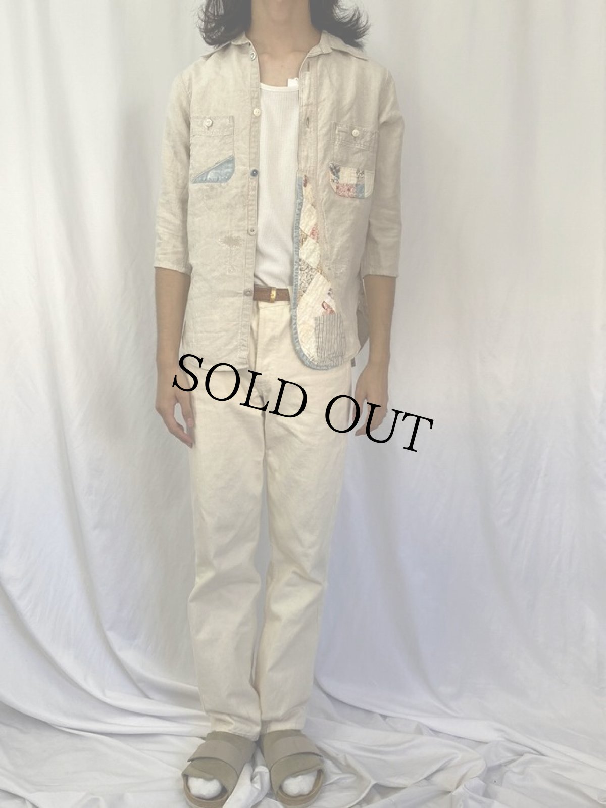 画像2: KAPITAL KOUNTRY パッチワーク リネンシャツ S (2)