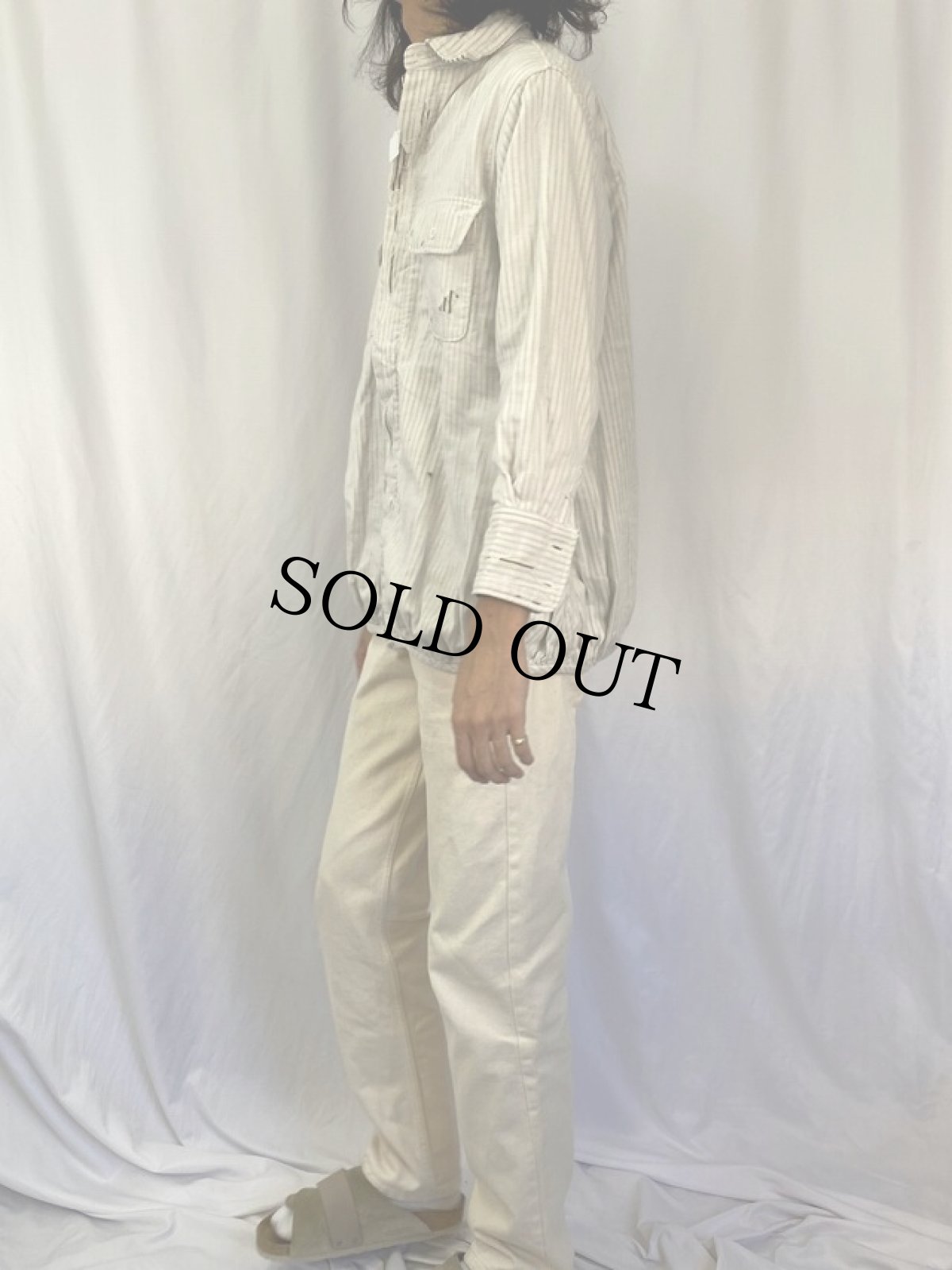 画像3: KAPITAL ガーゼ×ヒッコリーストライプ柄 ダメージ加工シャツ (3)