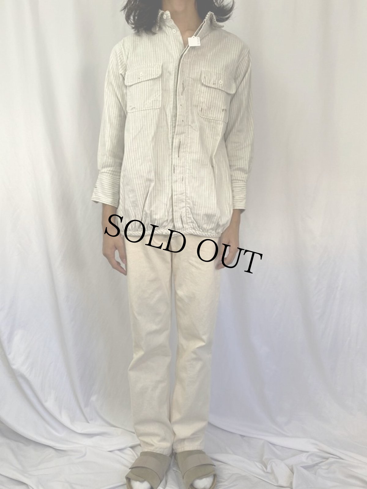 画像2: KAPITAL ガーゼ×ヒッコリーストライプ柄 ダメージ加工シャツ (2)