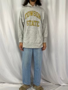 画像2: 80's Champion REVERSE WEAVE トリコタグ USA製 "TOWSON STATE" 染み込みプリント スウェットフーディー L (2)