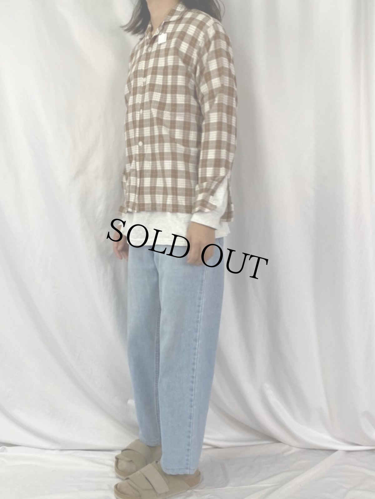 画像3: 60's PILGRIM チェック柄 オープンカラーシャツ M (3)