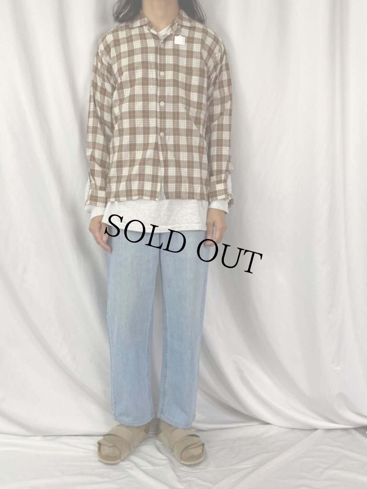 画像2: 60's PILGRIM チェック柄 オープンカラーシャツ M (2)