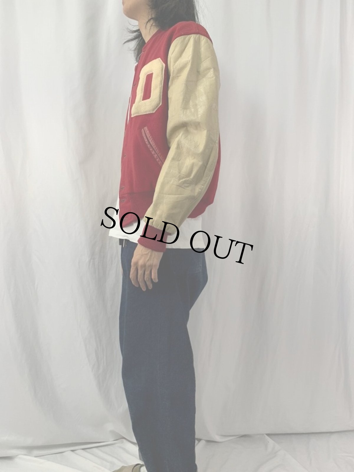 画像3: 50〜60's Burean Holloway パッチ付き ウール×レザーボタンスタジャン SIZE42 (3)