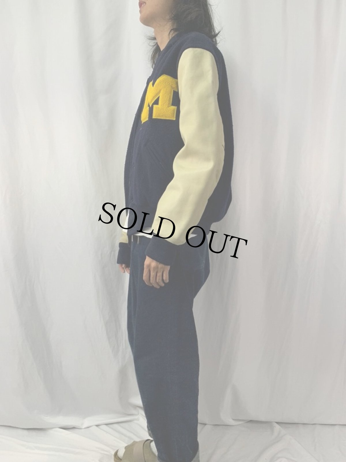 画像3: 【お客様支払い処理待ち】50's Reynolds & Brown パッチ付き レザー×ウール ボタンスタジャン SIZE48 (3)