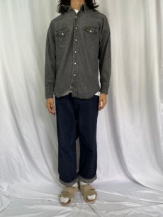 画像2: 80's Wrangler USA製 ブラックデニムウエスタンシャツ SIZE16-34 (2)