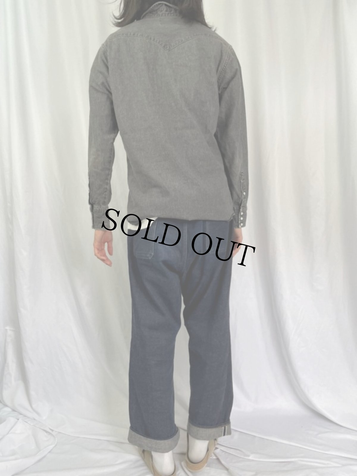 画像4: 80's Wrangler USA製 ブラックデニムウエスタンシャツ SIZE16-34 (4)