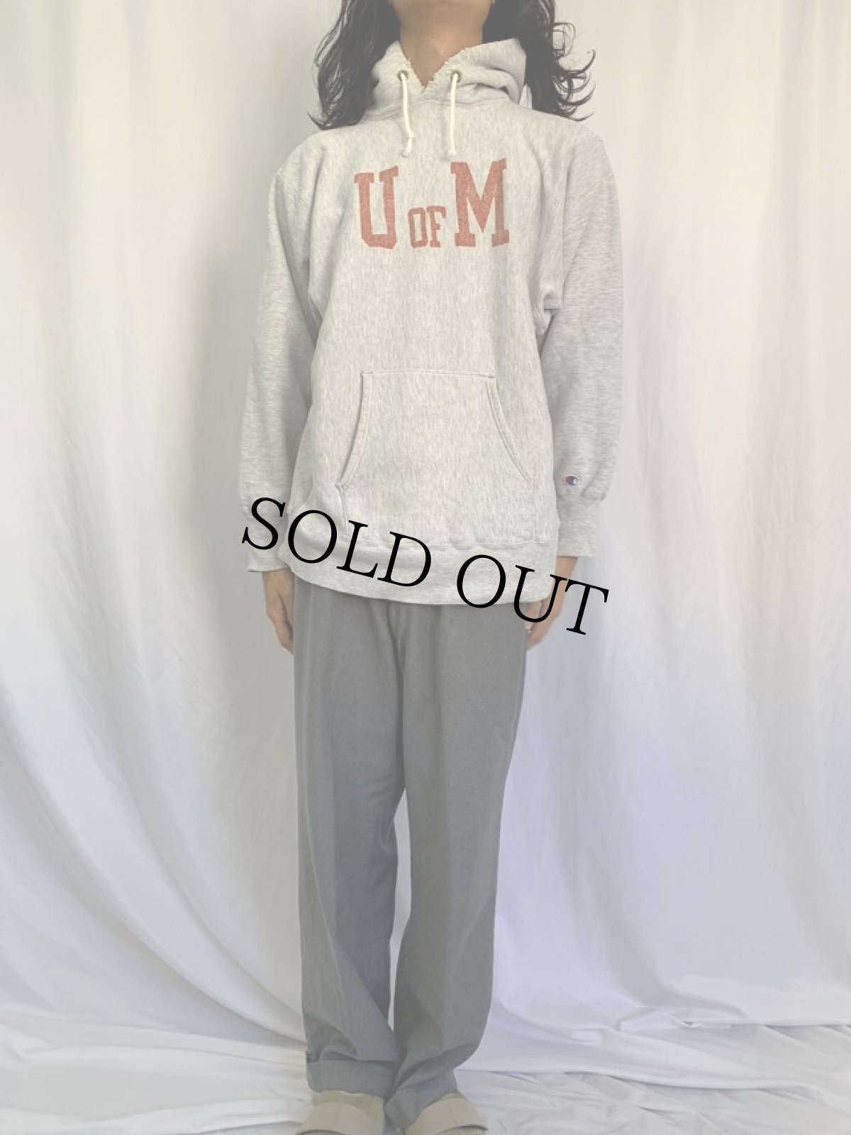 画像2: 80's Champion REVERSE WEAVE トリコタグ USA製 "U OF M" プリントスウェットフーディー XL (2)