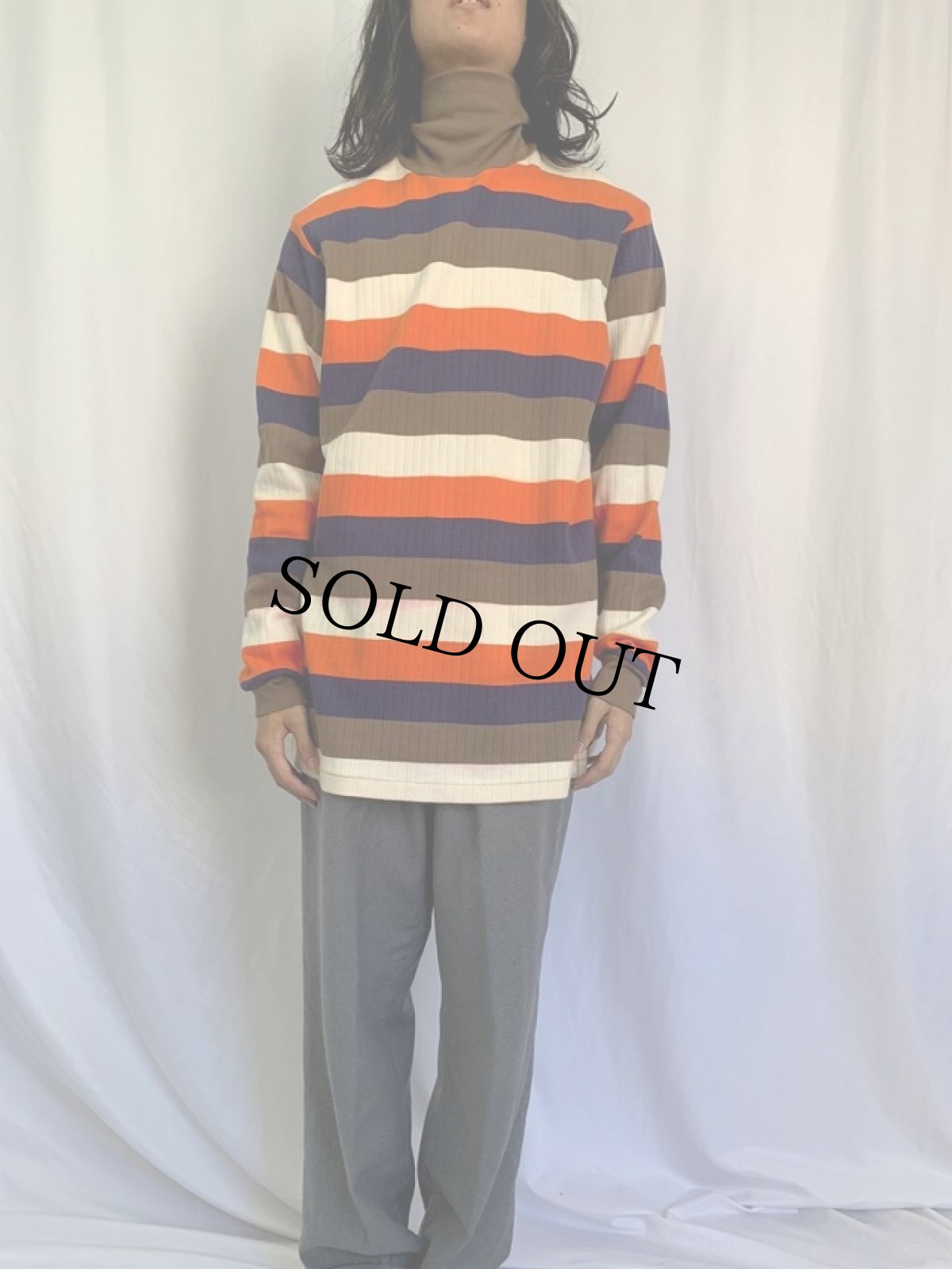 画像2: 80〜90's POLO COUNTRY RALPH LAUREN USA製 ボーダー柄 タートルネックリブニットロンT M (2)