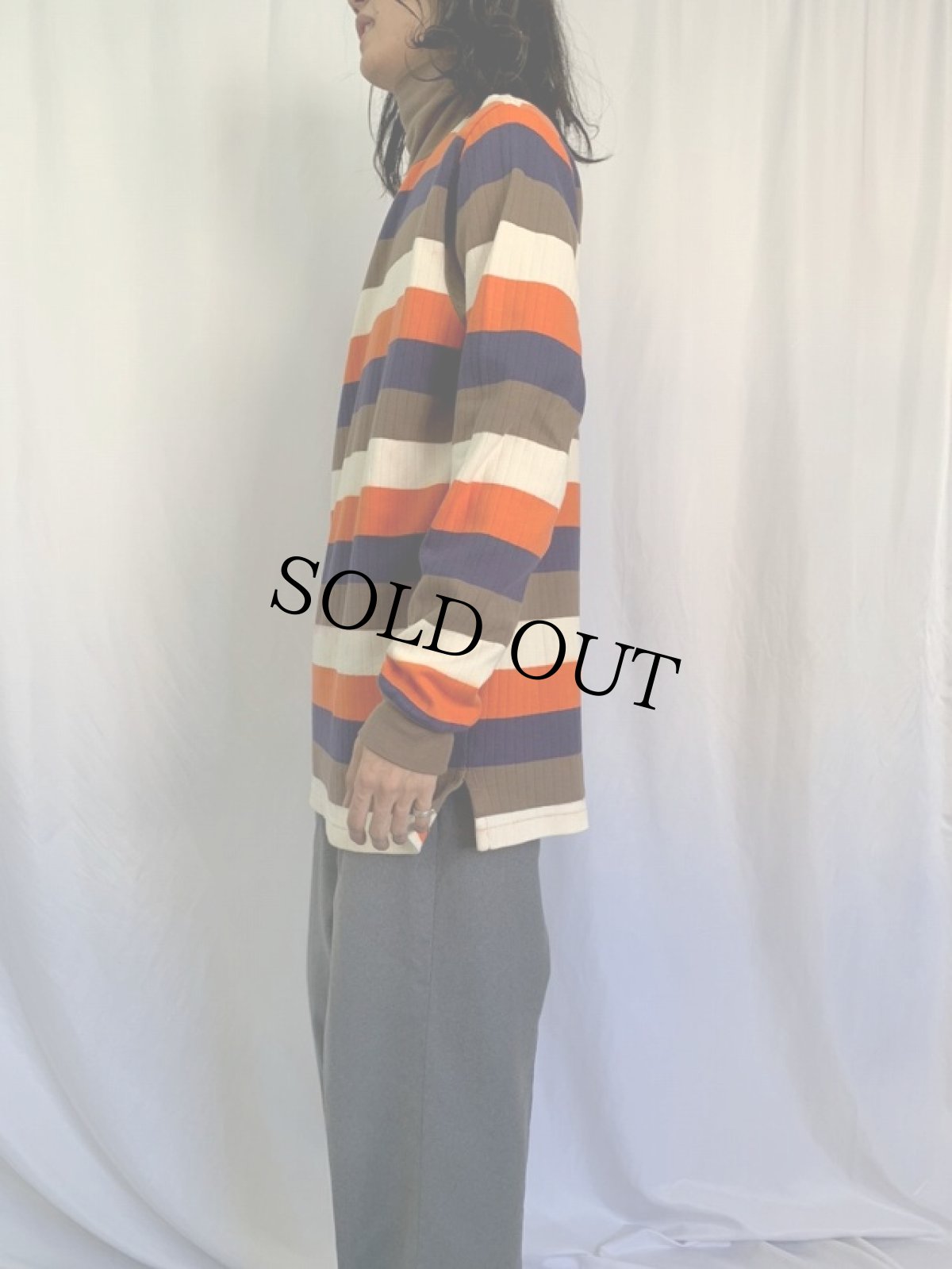 画像3: 80〜90's POLO COUNTRY RALPH LAUREN USA製 ボーダー柄 タートルネックリブニットロンT M (3)