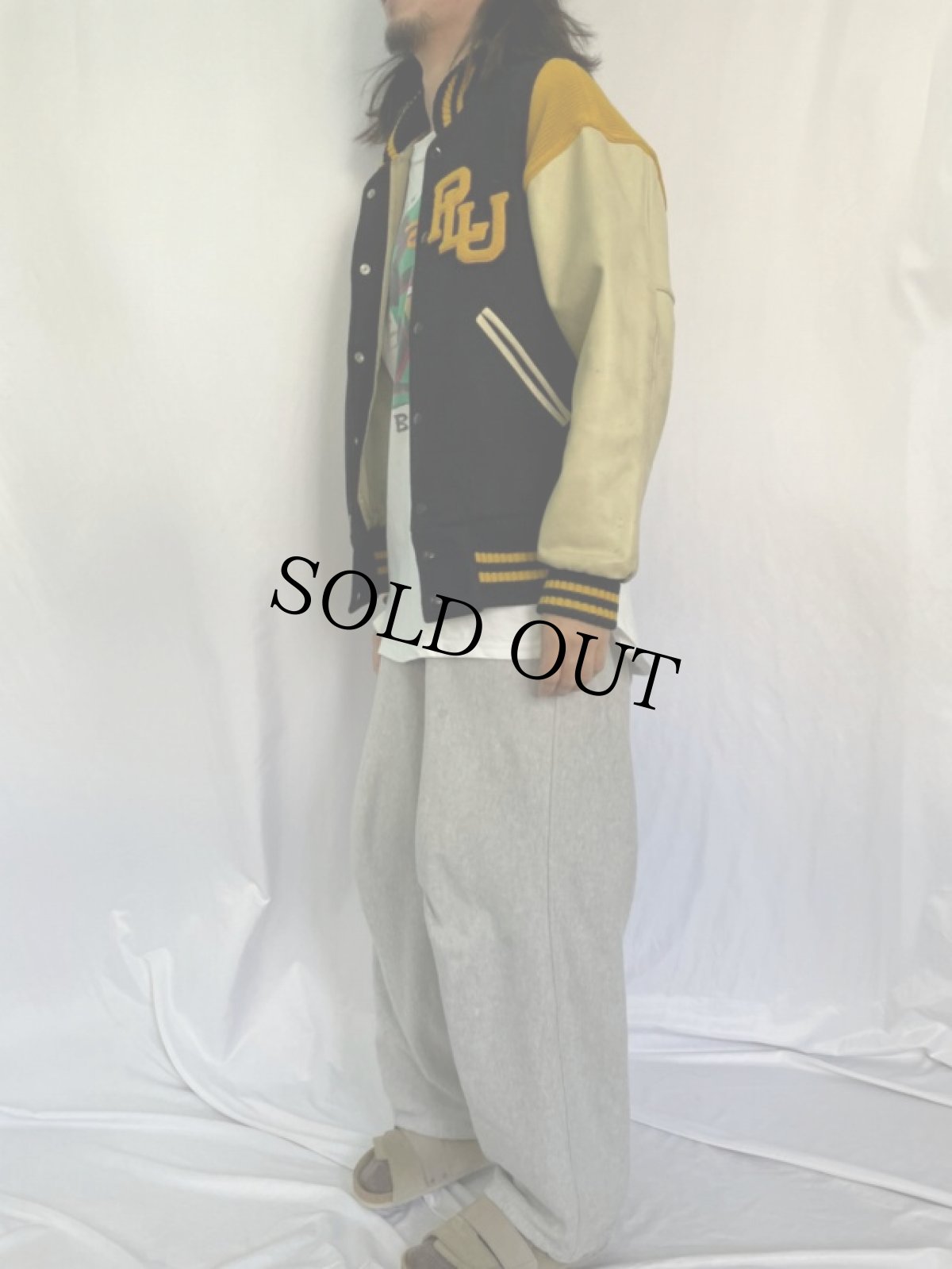 画像3: 50〜60's LASLEY KNITTING CO. ワッペン付き メルトンスタジャン BLACK SIZE40 (3)