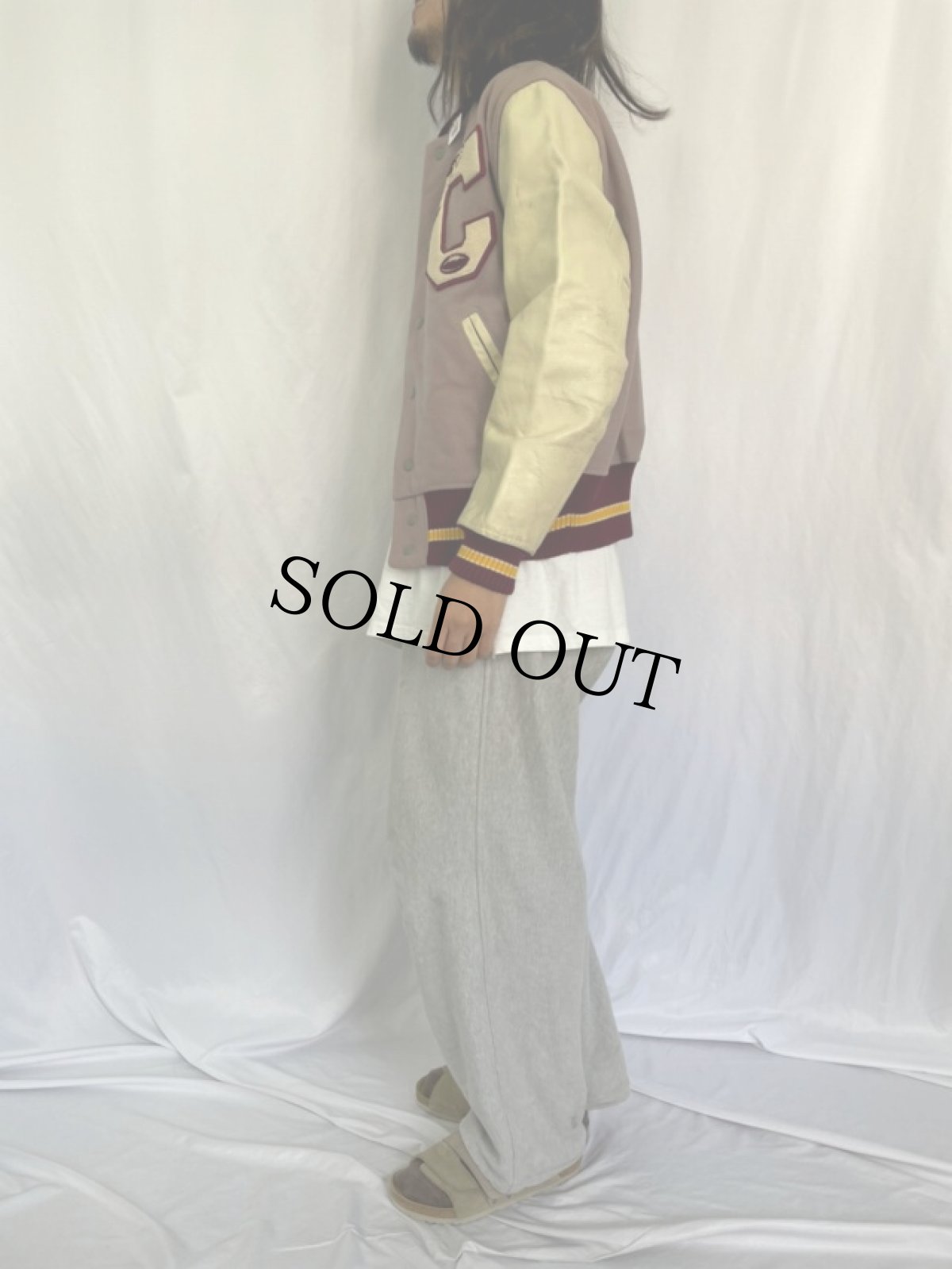 画像3: 70's Whiting "S.C.I.A.C 1970" ウイングフットワッペン付き 袖レザー メルトンスタジャン SIZE44 (3)