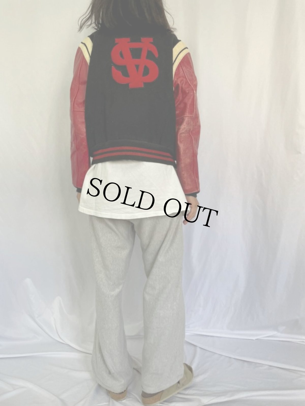 画像5: 70's SWEENEY SPORTSWEAR ワッペン付き 袖レザー メルトンスタジャン BLACK SIZE42 (5)