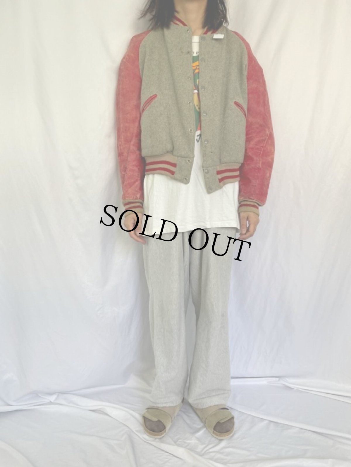 画像2: 60's 袖レザー メルトンスタジャン (2)