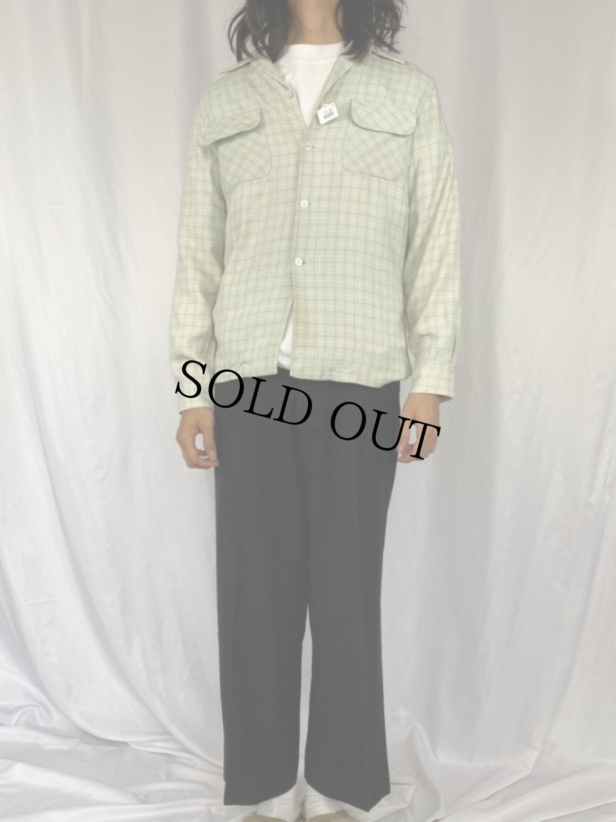 画像2: 50's McGREGOR チェック柄 ウールオープンカラーシャツ M (2)