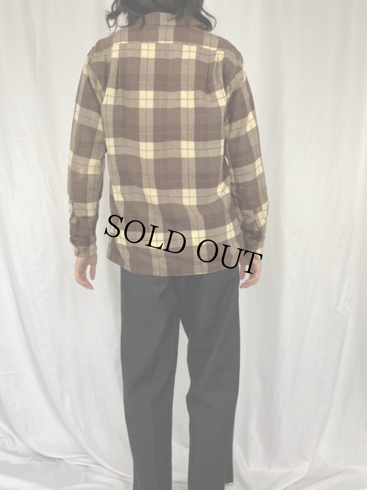 画像4: 50's Field Stream チェック柄 ウールオープンカラーシャツ M (4)