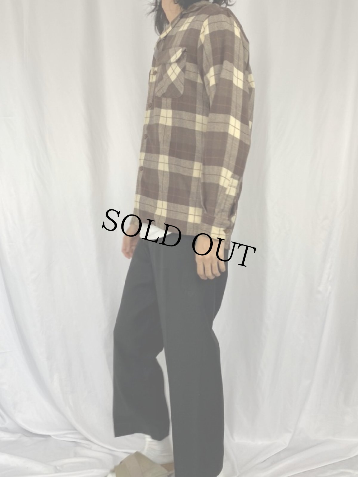 画像3: 50's Field Stream チェック柄 ウールオープンカラーシャツ M (3)