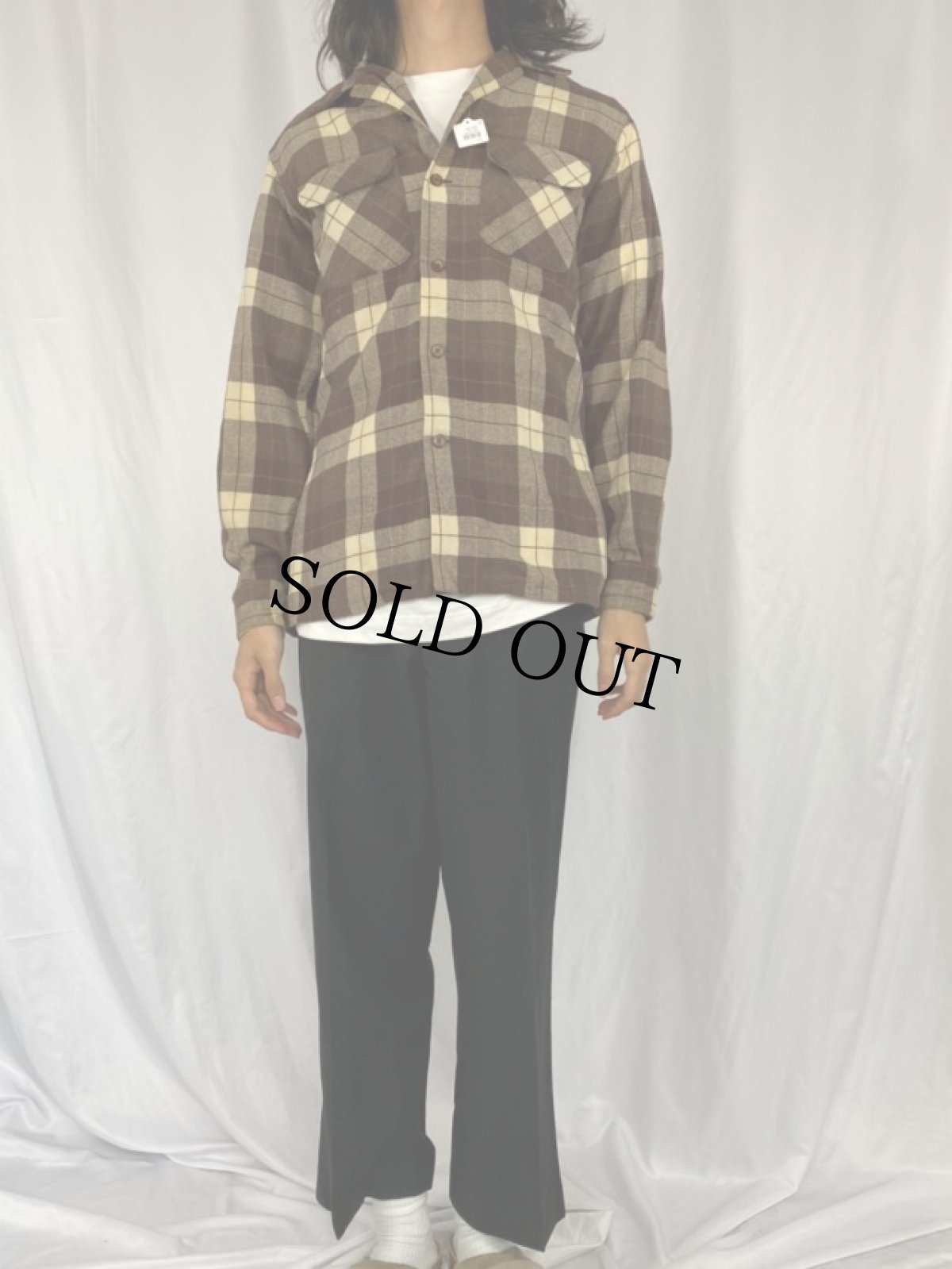 画像2: 50's Field Stream チェック柄 ウールオープンカラーシャツ M (2)