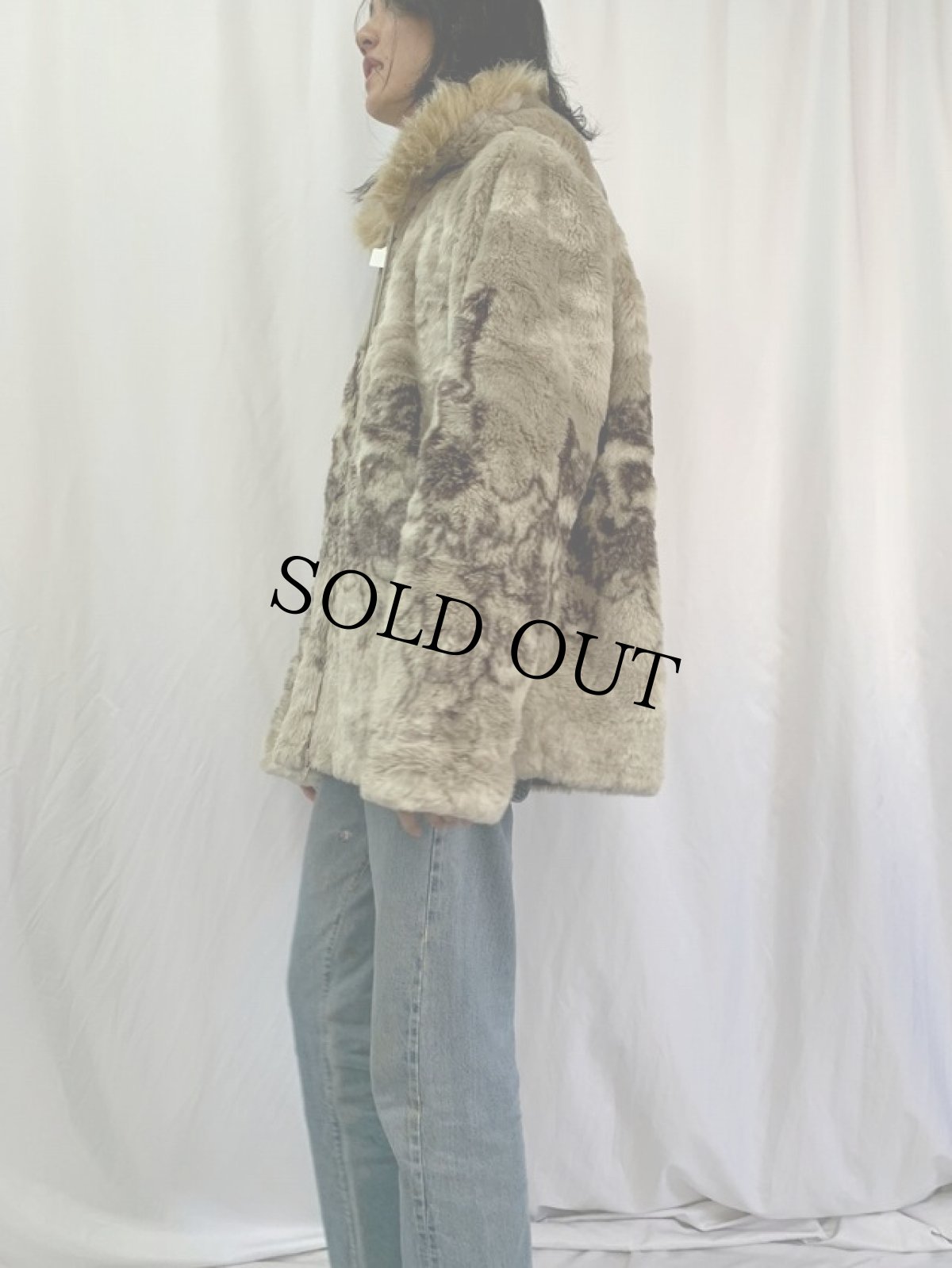 画像3: オオカミ柄 フェイクファー エスキモージャケット XL (3)