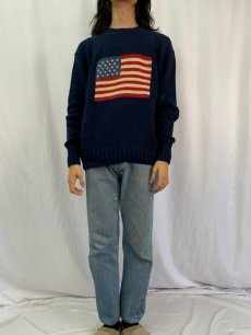 画像2: 80〜90's POLO COUNTRY RALPH LAUREN 星条旗柄 コットンニットセーター NAVY L (2)