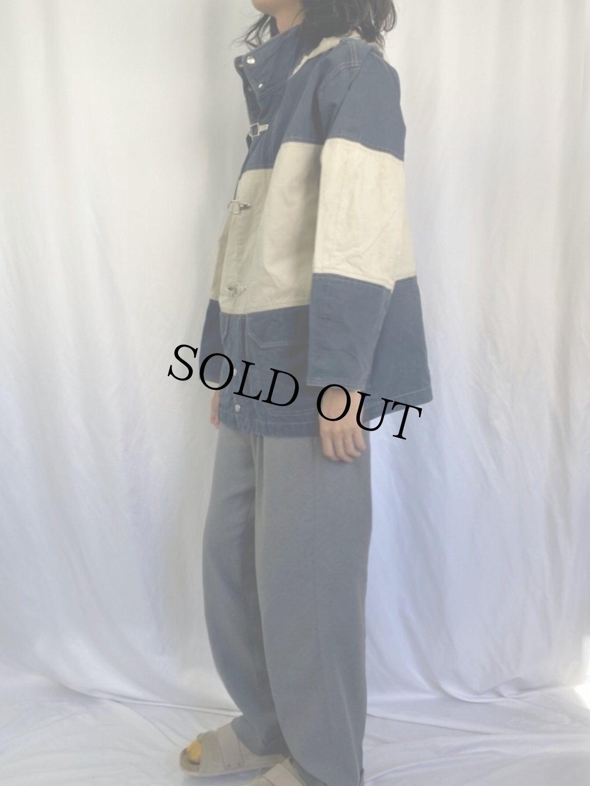 画像3: ボーダー柄 ダックファイヤーマンジャケット L (3)