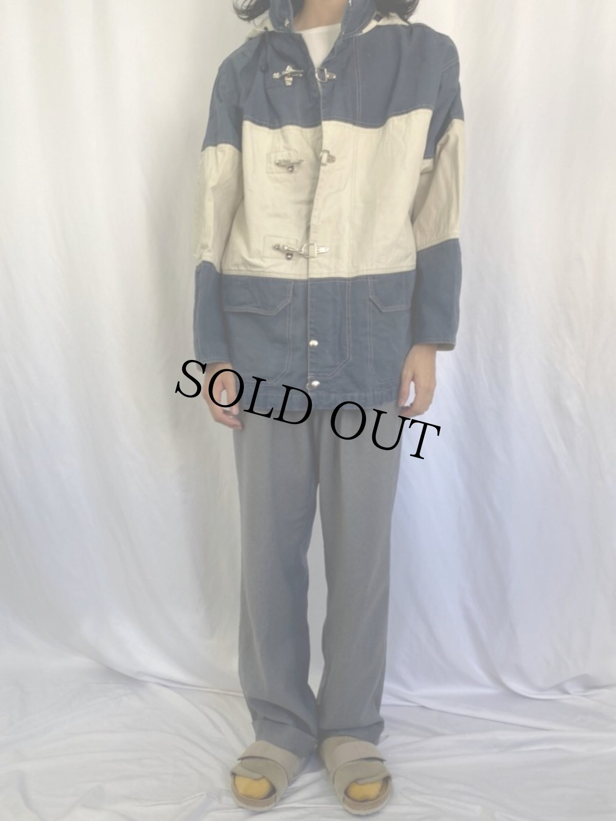 画像2: ボーダー柄 ダックファイヤーマンジャケット L (2)