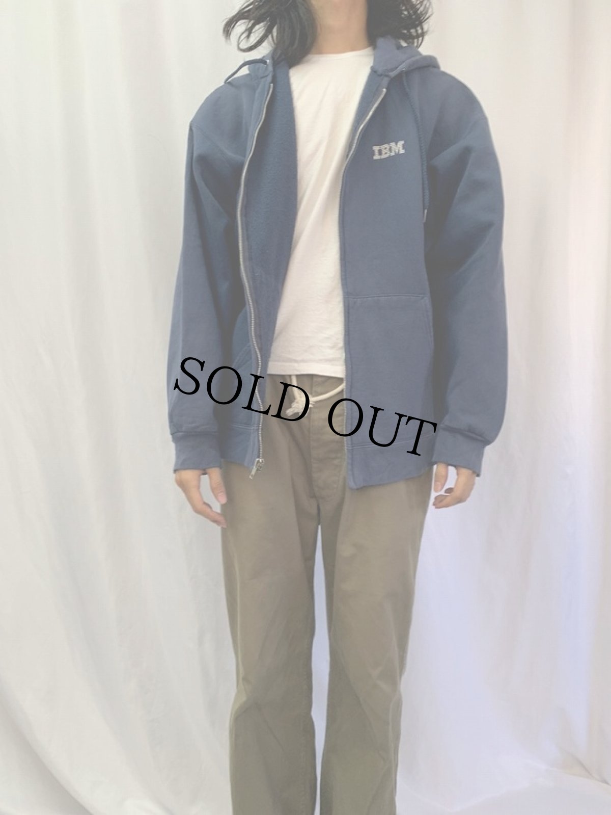 画像2: 90's〜 IBM コンピューター企業 ロゴプリント スウェットジップパーカー L (2)
