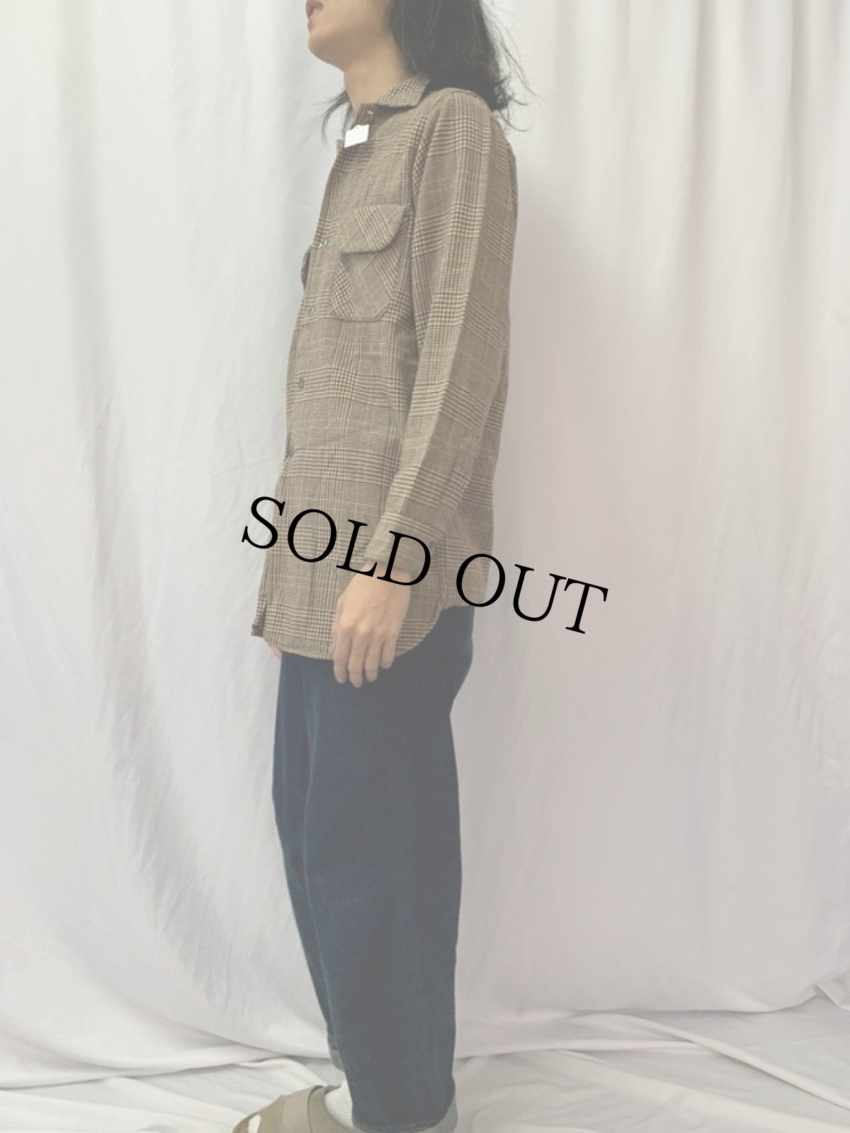 画像3: 60's PILGRIM グレンチェック柄 マチ付き ウールシャツ M (3)