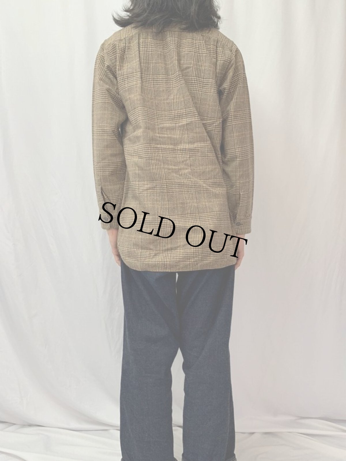 画像4: 60's PILGRIM グレンチェック柄 マチ付き ウールシャツ M (4)