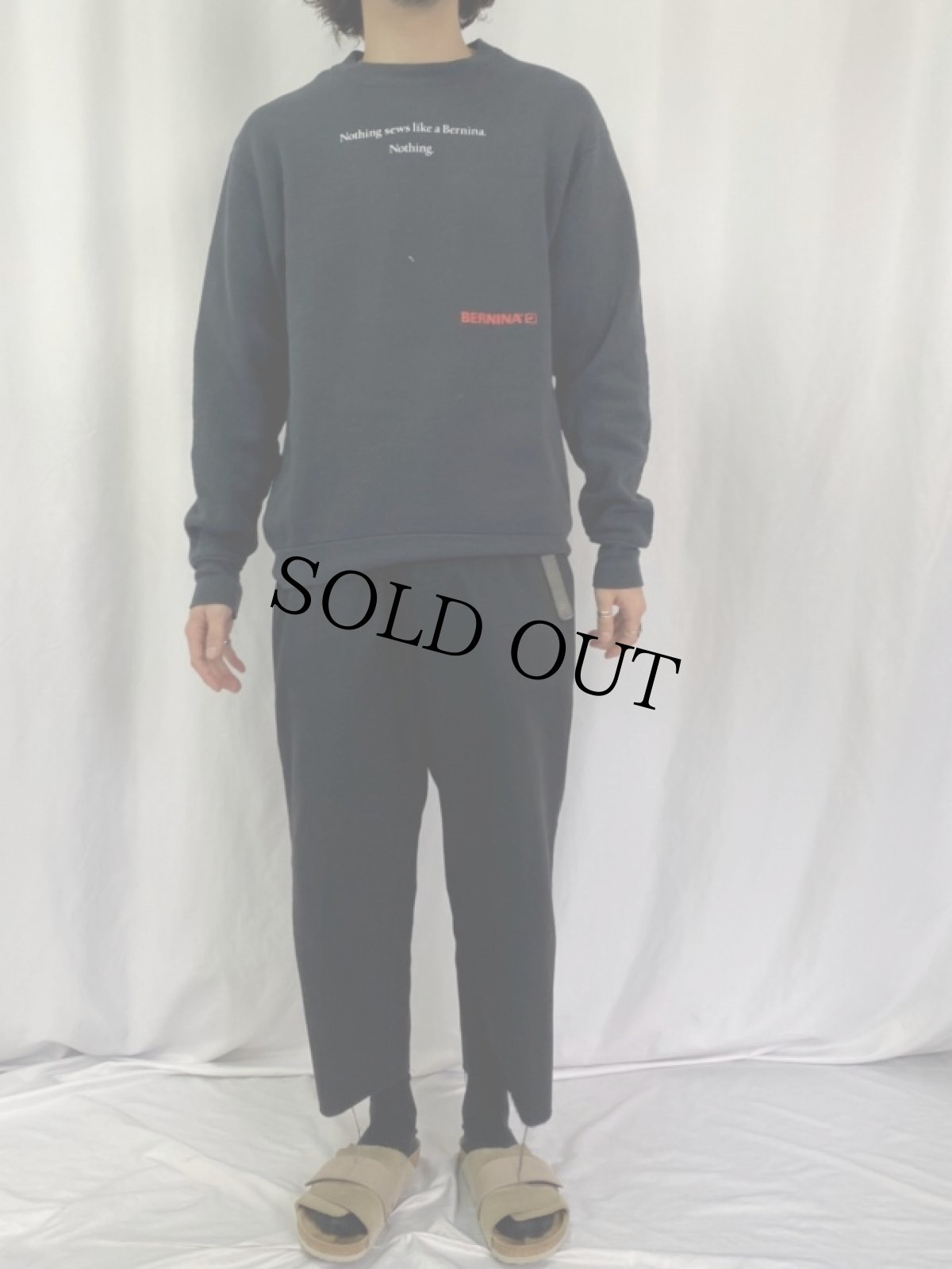 画像2: 90's BERNINA USA製 ミシンメーカー プリントスウェット BLACK L (2)
