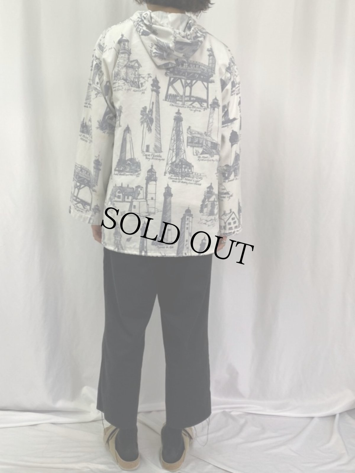 画像4: 80〜90's MICHIGAN RAG USA製 ライトハウス柄 フーディージャケット (4)