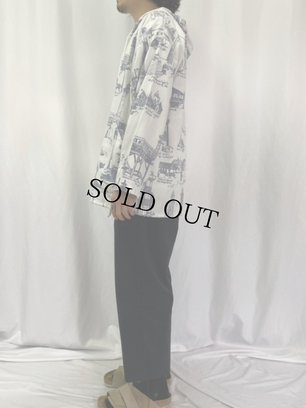 画像3: 80〜90's MICHIGAN RAG USA製 ライトハウス柄 フーディージャケット (3)