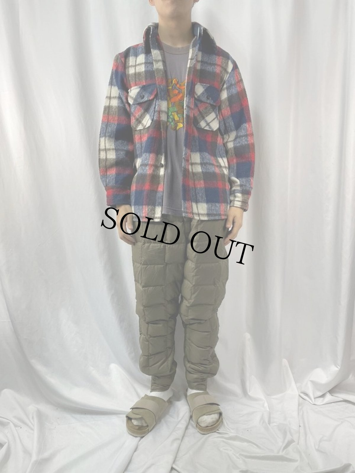 画像2: 70's TG&Y チェック柄 ウール×リネン ヘビーネルシャツ M (2)