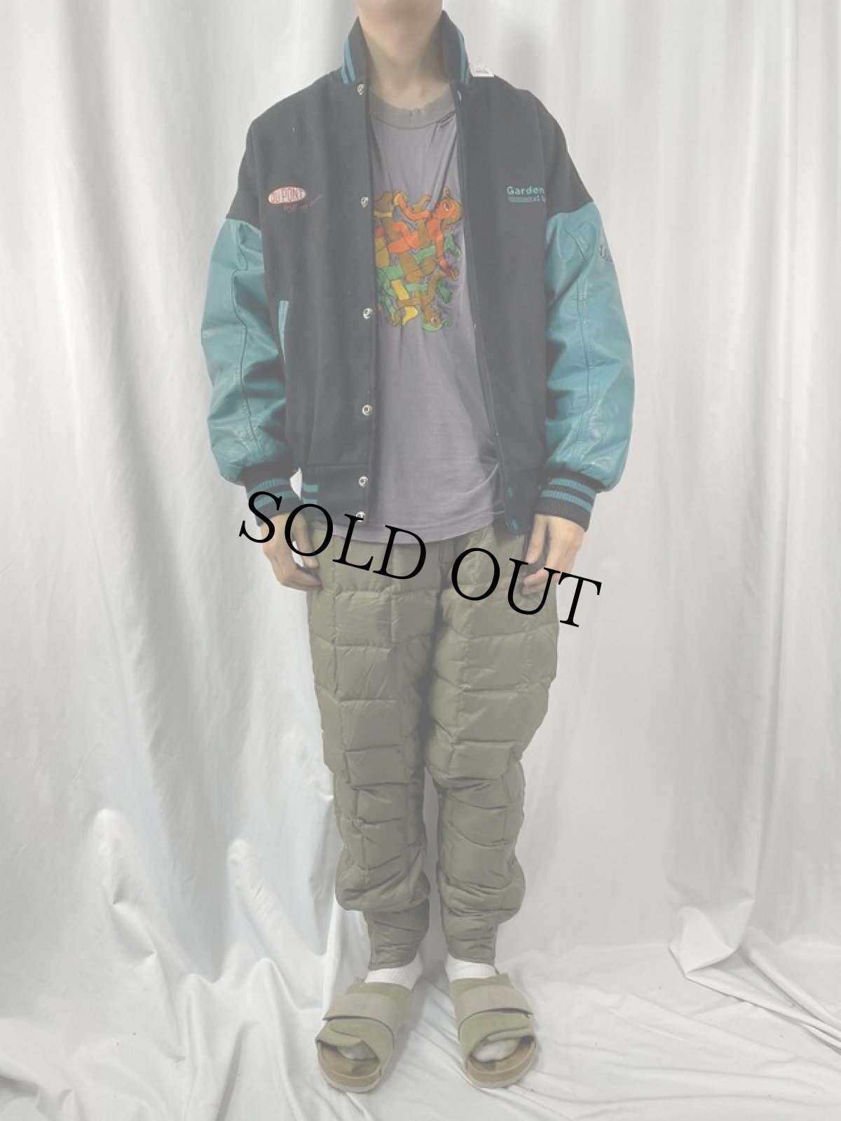 画像2: CANADA製 "DU PONT" ロゴ刺繍 袖レザー メルトンスタジャン L (2)