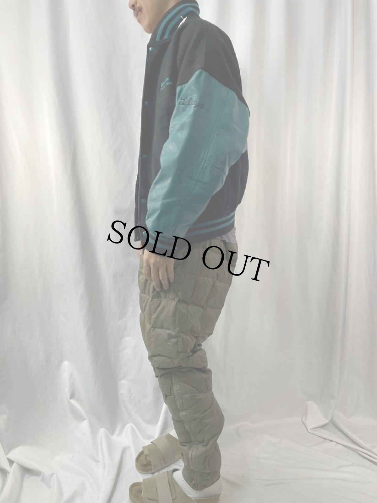 画像3: CANADA製 "DU PONT" ロゴ刺繍 袖レザー メルトンスタジャン L (3)