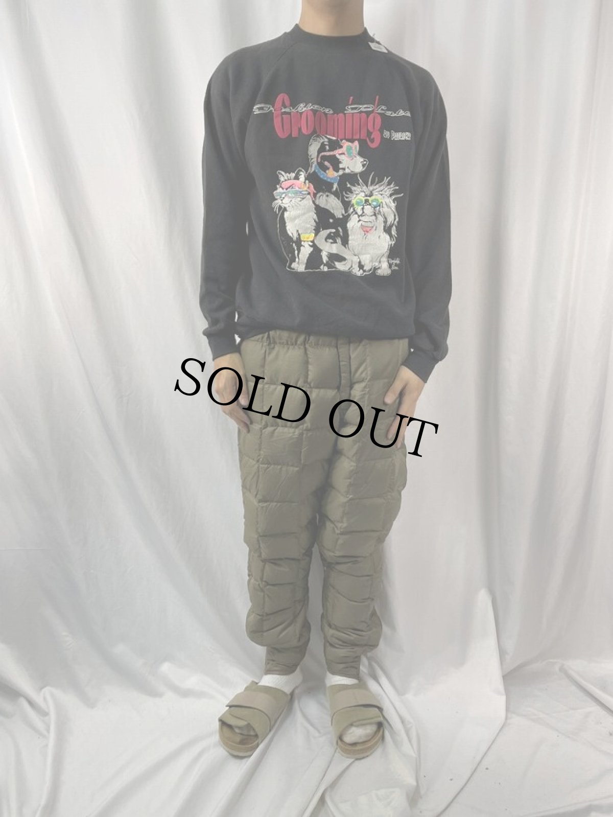 画像2: 80's USA製 "Grooming BY PATRICK" 動物病院 プリントラグランスウェット BLACK L (2)