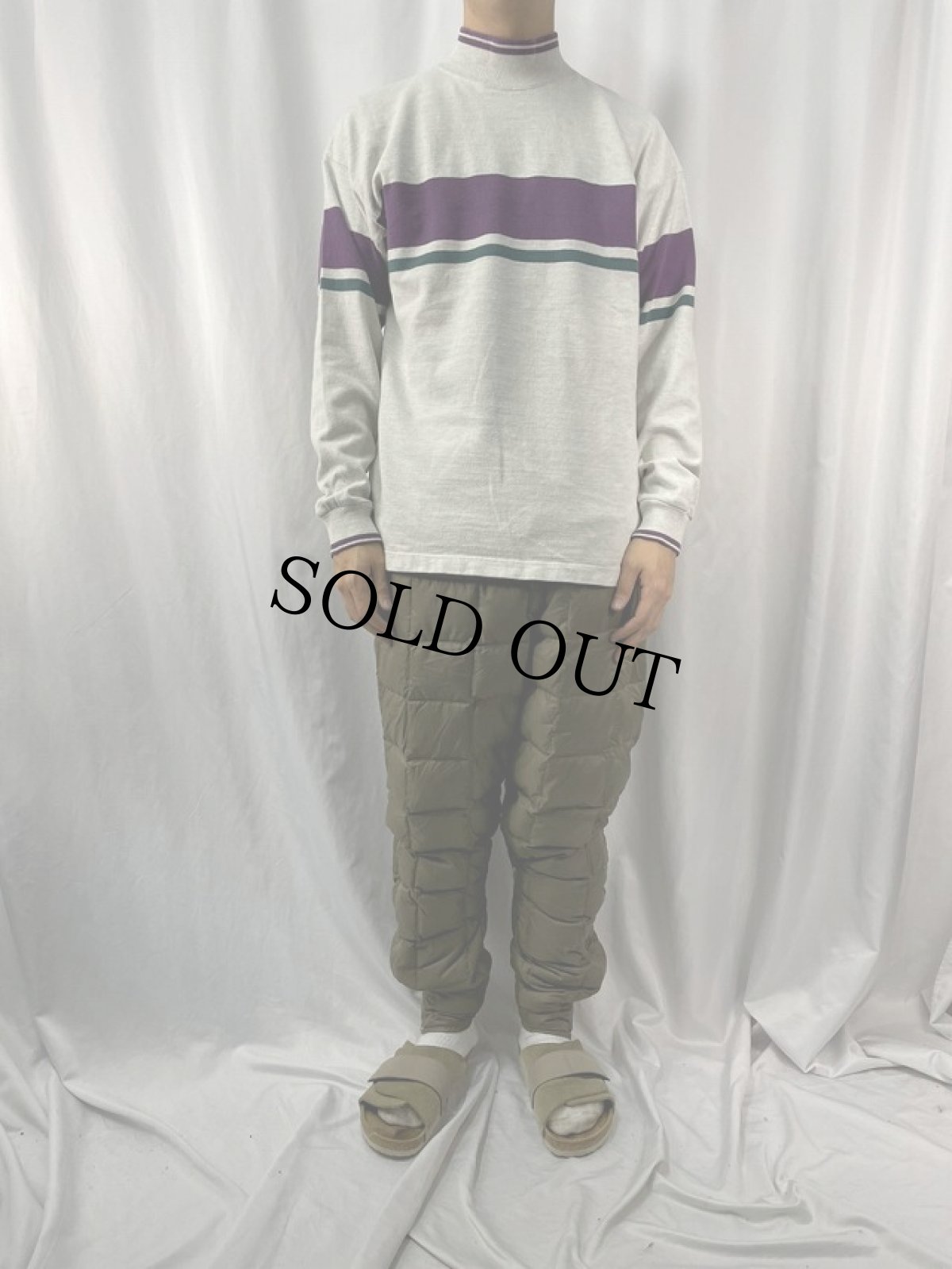 画像2: 90's L.L.Bean USA製 ボーダー柄 モックネックスウェット M (2)