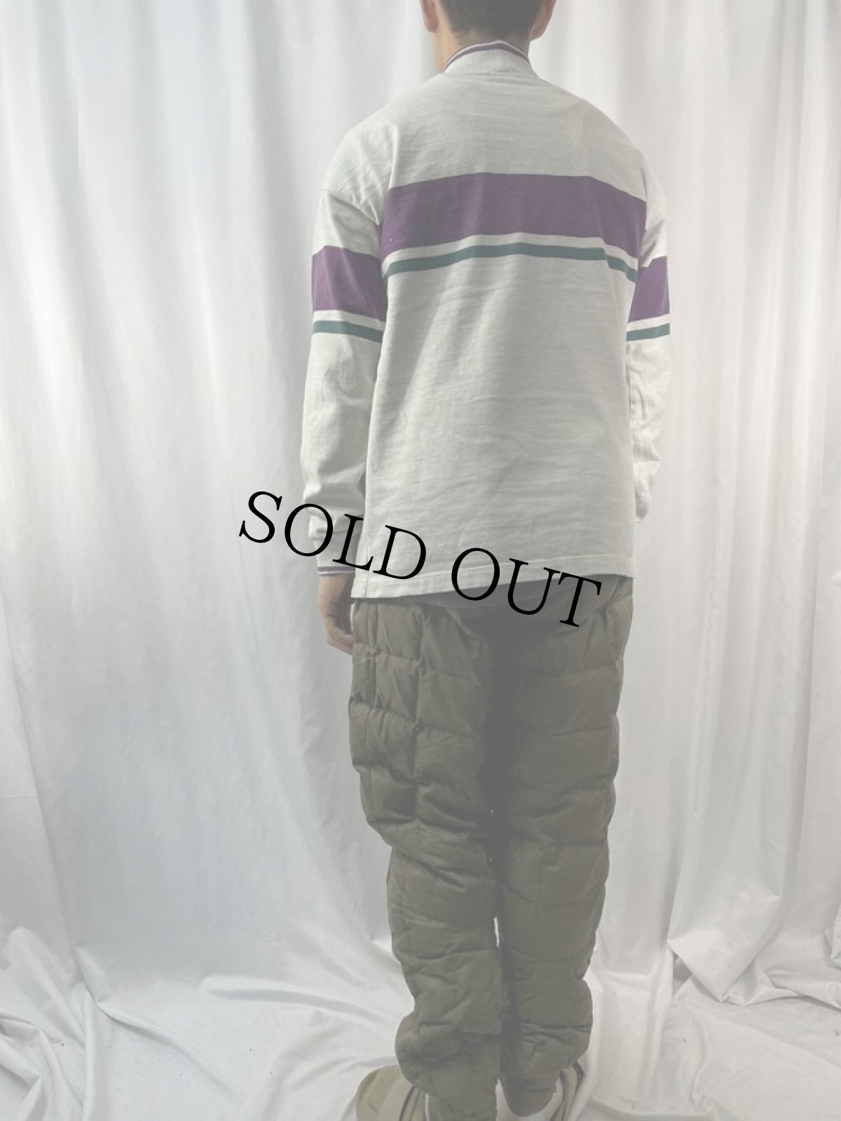 画像4: 90's L.L.Bean USA製 ボーダー柄 モックネックスウェット M (4)