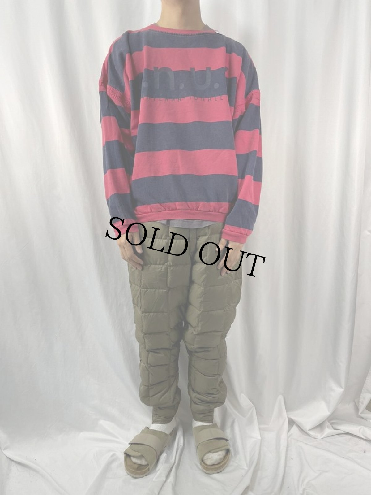 画像2: 90's USA製 "e.n.u.f." ボーダー柄 プリントスウェット L (2)