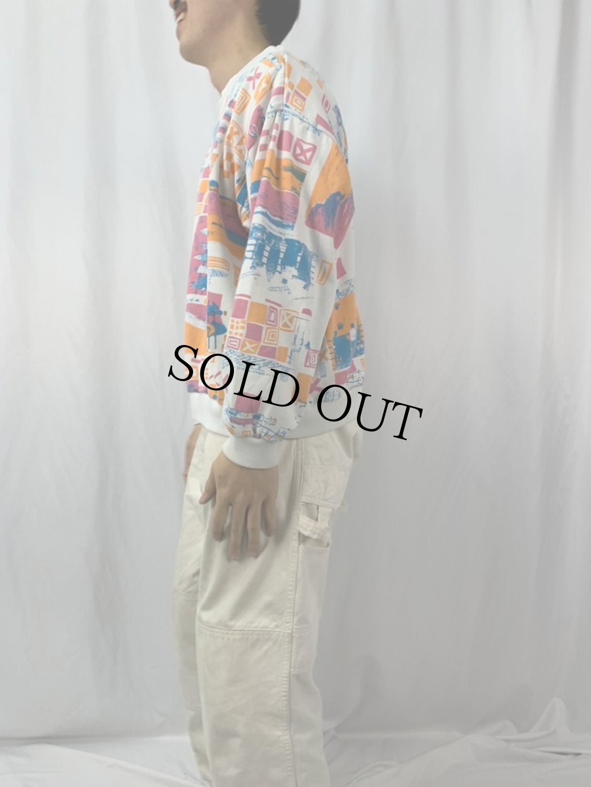 画像3: 80's Ocean Pacific 総柄 プリントスウェット L (3)