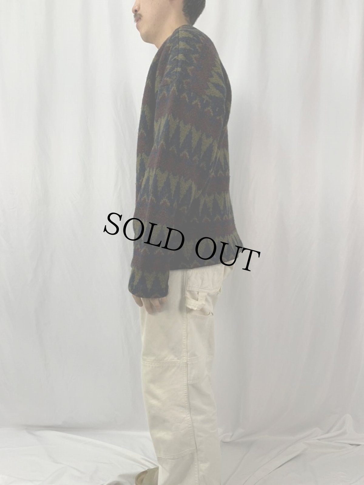 画像3: 60's〜 ジャガード織り ボートネックウールニットセーター (3)