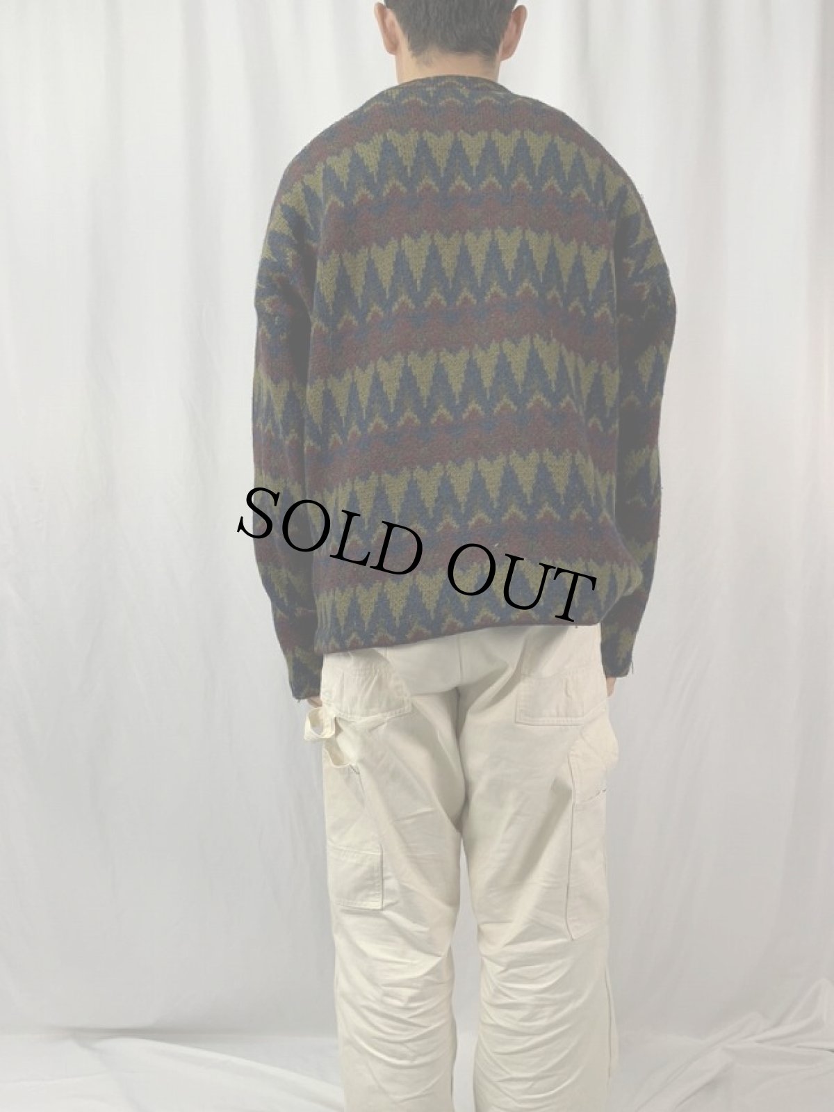 画像4: 60's〜 ジャガード織り ボートネックウールニットセーター (4)