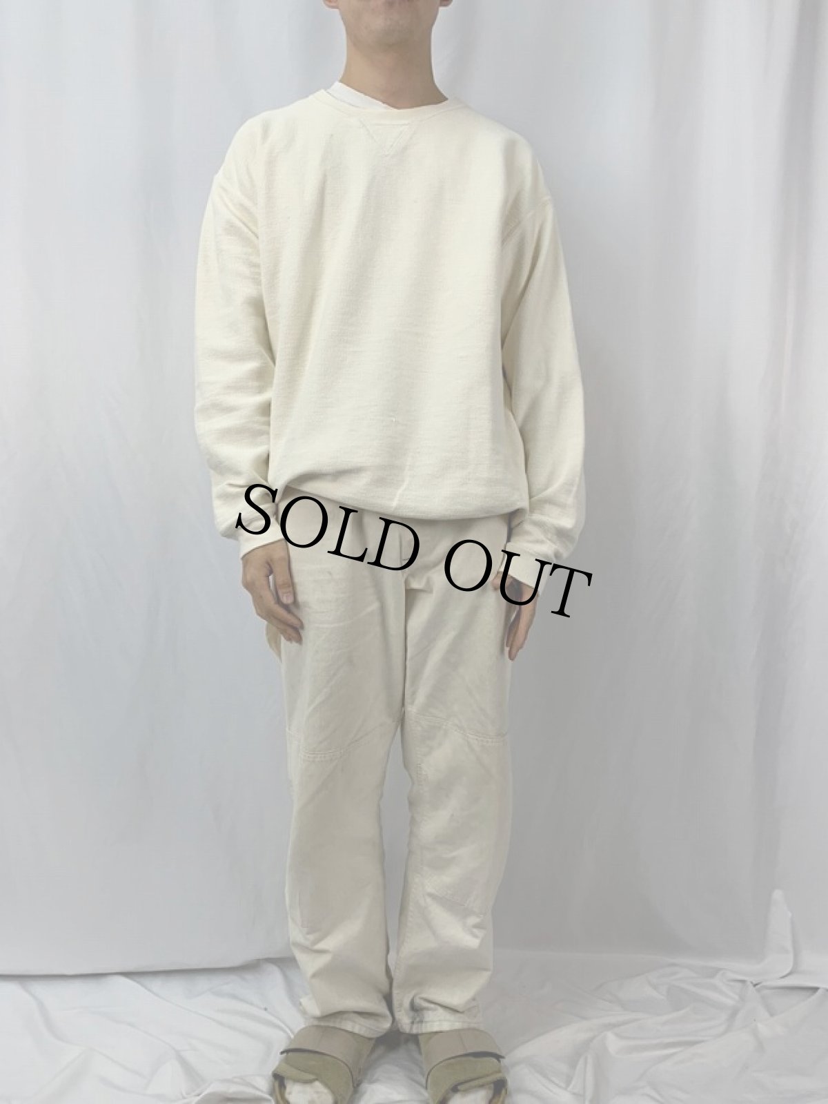 画像2: 90's LANDS'END USA製 前V 鹿の子スウェット L (2)