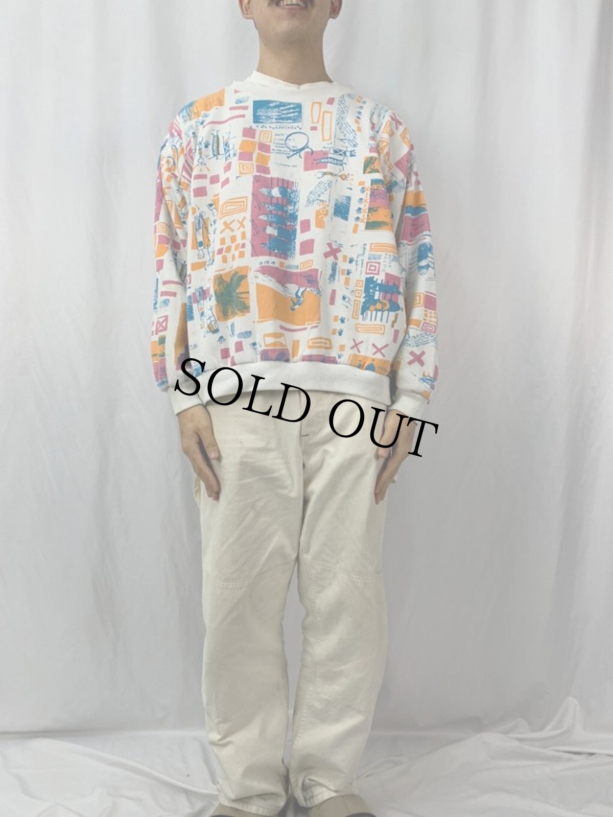 画像2: 80's Ocean Pacific 総柄 プリントスウェット L (2)