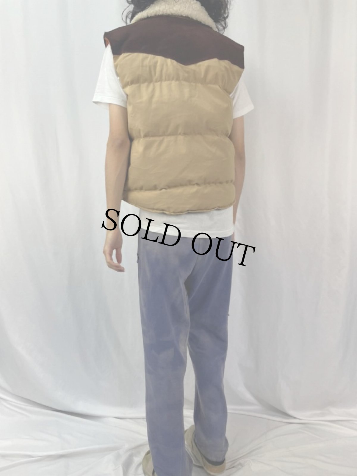 画像4: 70's USA製 襟ボア ウエスタンダウンベスト M (4)